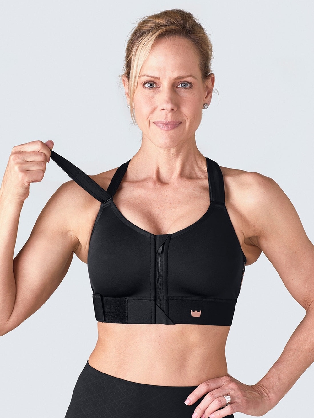 SHEFIT Black Front-Zip High-Support Sports Bra